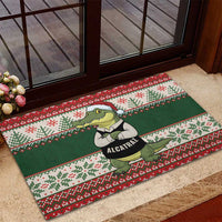 Funny Christmas Alligator Santa Rubber Doormat Knitted Pattern - Wonder Print Shop