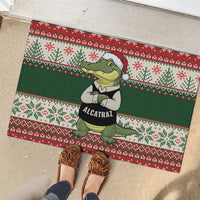 Funny Christmas Alligator Santa Rubber Doormat Knitted Pattern - Wonder Print Shop