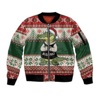 Funny Christmas Alligator Santa Sleeve Zip Bomber Jacket Knitted Pattern - Wonder Print Shop