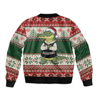 Funny Christmas Alligator Santa Sleeve Zip Bomber Jacket Knitted Pattern - Wonder Print Shop