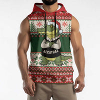 Funny Christmas Alligator Santa Sleeveless Hoodie Knitted Pattern - Wonder Print Shop