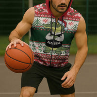 Funny Christmas Alligator Santa Sleeveless Zip Hoodie Knitted Pattern - Wonder Print Shop