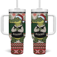 Funny Christmas Alligator Santa Tumbler With Handle Knitted Pattern - Wonder Print Shop