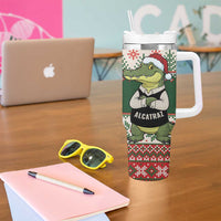 Funny Christmas Alligator Santa Tumbler With Handle Knitted Pattern - Wonder Print Shop