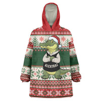 Funny Christmas Alligator Santa Wearable Blanket Hoodie Knitted Pattern - Wonder Print Shop
