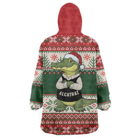 Funny Christmas Alligator Santa Wearable Blanket Hoodie Knitted Pattern - Wonder Print Shop