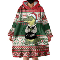 Funny Christmas Alligator Santa Wearable Blanket Hoodie Knitted Pattern - Wonder Print Shop