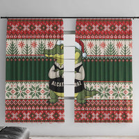 Funny Christmas Alligator Santa Window Curtain Knitted Pattern - Wonder Print Shop