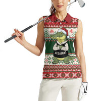 Funny Christmas Alligator Santa Women Sleeveless Polo Shirt Knitted Pattern - Wonder Print Shop