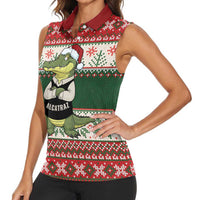 Funny Christmas Alligator Santa Women Sleeveless Polo Shirt Knitted Pattern - Wonder Print Shop