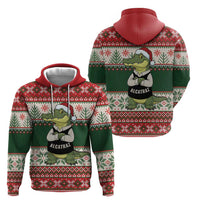 Funny Christmas Alligator Santa Zip Hoodie Knitted Pattern - Wonder Print Shop