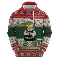 Funny Christmas Alligator Santa Zip Hoodie Knitted Pattern - Wonder Print Shop