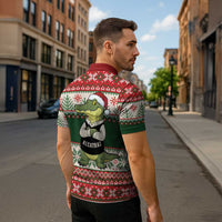 Funny Christmas Alligator Santa Zipper Polo Shirt Knitted Pattern - Wonder Print Shop