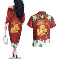 Merry Cheesemas Couples Matching Off The Shoulder Long Sleeve Dress and Hawaiian Shirt Switzerland Frohe Weihnachten LT9 - Wonder Print Shop