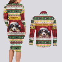 Merry Swissmas Bernese Mountain Dog Couples Matching Long Sleeve Bodycon Dress and Long Sleeve Button Shirt Switzerland Christmas Pattern LT9 - Wonder Print Shop