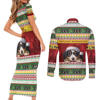 Merry Swissmas Bernese Mountain Dog Couples Matching Short Sleeve Bodycon Dress and Long Sleeve Button Shirt Switzerland Christmas Pattern LT9 - Wonder Print Shop