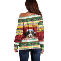 Merry Swissmas Bernese Mountain Dog Off Shoulder Sweater Switzerland Christmas Pattern - Wonder Print Shop
