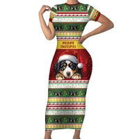 Merry Swissmas Bernese Mountain Dog Short Sleeve Bodycon Dress Switzerland Christmas Pattern - Wonder Print Shop