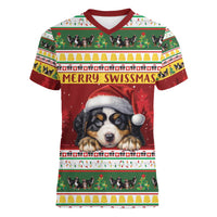 Merry Swissmas Bernese Mountain Dog Women V-Neck T-Shirt Switzerland Christmas Pattern - Wonder Print Shop