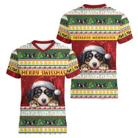 Merry Swissmas Bernese Mountain Dog Women V-Neck T-Shirt Switzerland Christmas Pattern - Wonder Print Shop