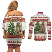 Merry Swissmas Marmot Santa Couples Matching Off Shoulder Short Dress and Long Sleeve Button Shirt Switzerland Christmas Pattern LT9 - Wonder Print Shop
