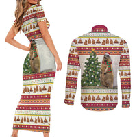 Merry Swissmas Marmot Santa Couples Matching Short Sleeve Bodycon Dress and Long Sleeve Button Shirt Switzerland Christmas Pattern LT9 - Wonder Print Shop