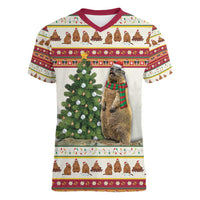 Merry Swissmas Marmot Santa Women V-Neck T-Shirt Switzerland Christmas Pattern - Wonder Print Shop