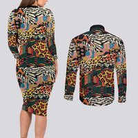 African Mixed Wild Animal Skins Couples Matching Long Sleeve Bodycon Dress and Long Sleeve Button Shirt LT9 - Wonder Print Shop