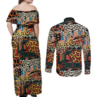 African Mixed Wild Animal Skins Couples Matching Off Shoulder Maxi Dress and Long Sleeve Button Shirt LT9 - Wonder Print Shop