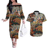 African Mixed Wild Animal Skins Couples Matching Off The Shoulder Long Sleeve Dress and Hawaiian Shirt LT9 - Wonder Print Shop