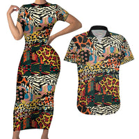 African Mixed Wild Animal Skins Couples Matching Short Sleeve Bodycon Dress and Hawaiian Shirt LT9 - Wonder Print Shop
