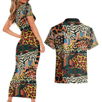 African Mixed Wild Animal Skins Couples Matching Short Sleeve Bodycon Dress and Hawaiian Shirt LT9 - Wonder Print Shop