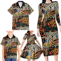 African Mixed Wild Animal Skins Family Matching Long Sleeve Bodycon Dress and Hawaiian Shirt LT9 - Wonder Print Shop
