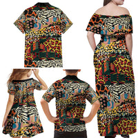 African Mixed Wild Animal Skins Family Matching Off Shoulder Maxi Dress and Hawaiian Shirt LT9 - Wonder Print Shop