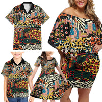 African Mixed Wild Animal Skins Family Matching Off Shoulder Short Dress and Hawaiian Shirt LT9 - Wonder Print Shop