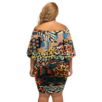 African Mixed Wild Animal Skins Family Matching Off Shoulder Short Dress and Hawaiian Shirt LT9 - Wonder Print Shop