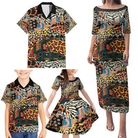 African Mixed Wild Animal Skins Family Matching Puletasi and Hawaiian Shirt - Wonder Print Shop