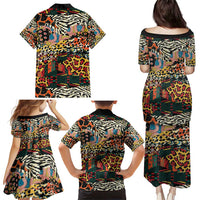 African Mixed Wild Animal Skins Family Matching Puletasi and Hawaiian Shirt - Wonder Print Shop