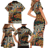 African Mixed Wild Animal Skins Family Matching Short Sleeve Bodycon Dress and Hawaiian Shirt - Wonder Print Shop