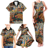 African Mixed Wild Animal Skins Family Matching Tank Maxi Dress and Hawaiian Shirt - Wonder Print Shop