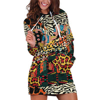 African Mixed Wild Animal Skins Hoodie Dress - Wonder Print Shop
