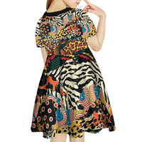 African Mixed Wild Animal Skins Kid Short Sleeve Dress - Wonder Print Shop