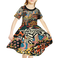 African Mixed Wild Animal Skins Kid Short Sleeve Dress - Wonder Print Shop