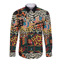 African Mixed Wild Animal Skins Long Sleeve Button Shirt - Wonder Print Shop