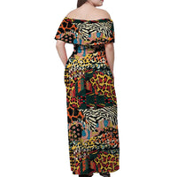 African Mixed Wild Animal Skins Off Shoulder Maxi Dress - Wonder Print Shop