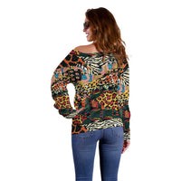 African Mixed Wild Animal Skins Off Shoulder Sweater - Wonder Print Shop