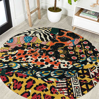 African Mixed Wild Animal Skins Round Carpet