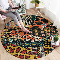 African Mixed Wild Animal Skins Round Carpet