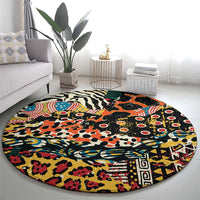 African Mixed Wild Animal Skins Round Carpet
