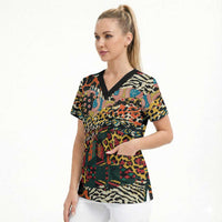 African Mixed Wild Animal Skins Scrub Top
